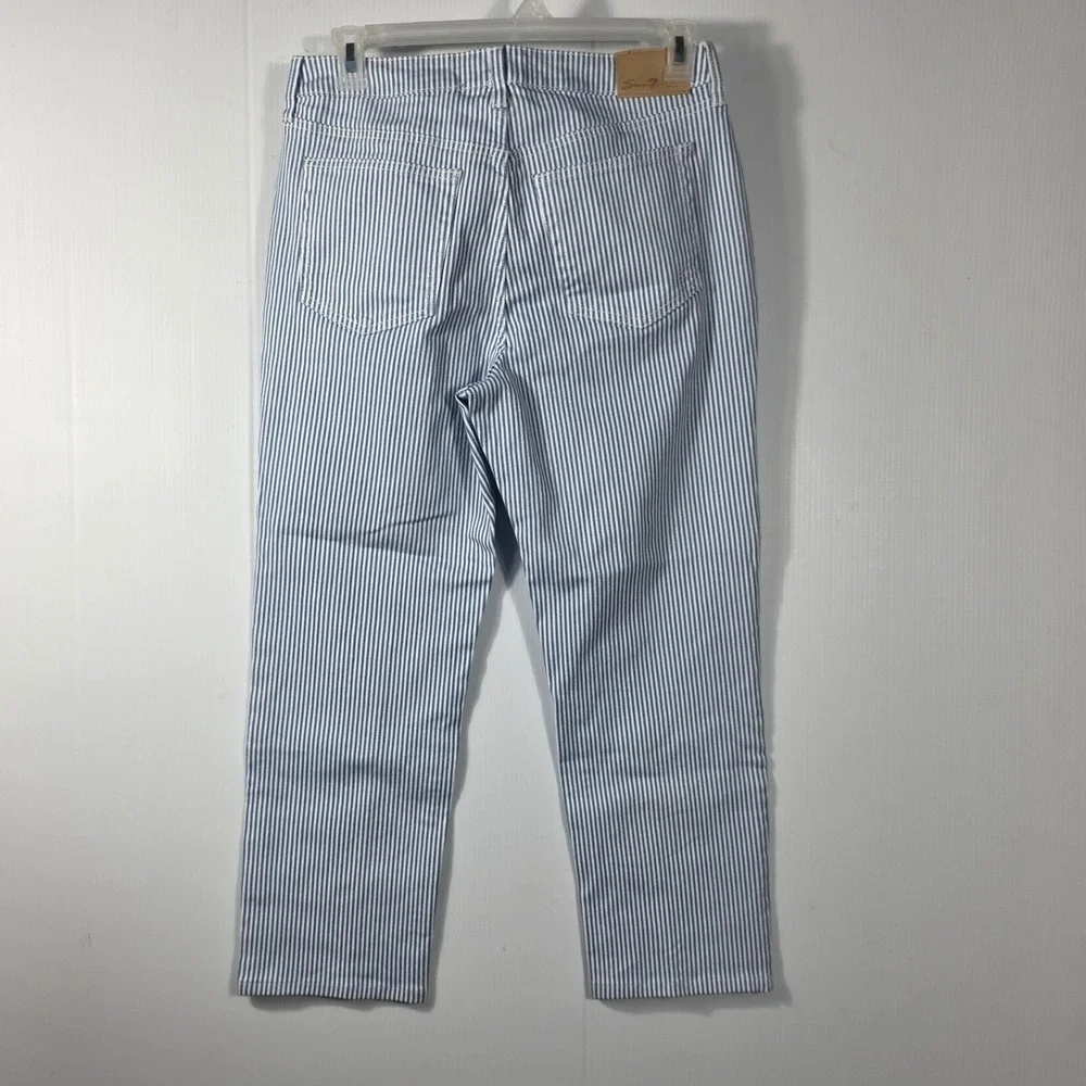 Seven7 Women Blue White Vertical Striped Straight Leg Denim Jeans Size 8